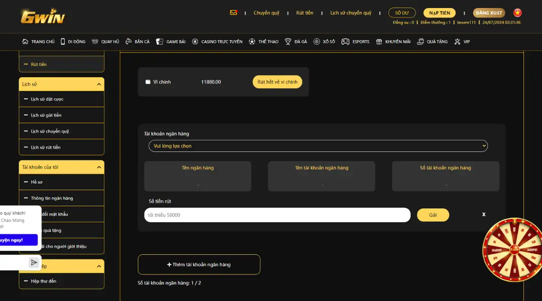 Hướng dẫn rút tiền trên nhà cái Gwin
