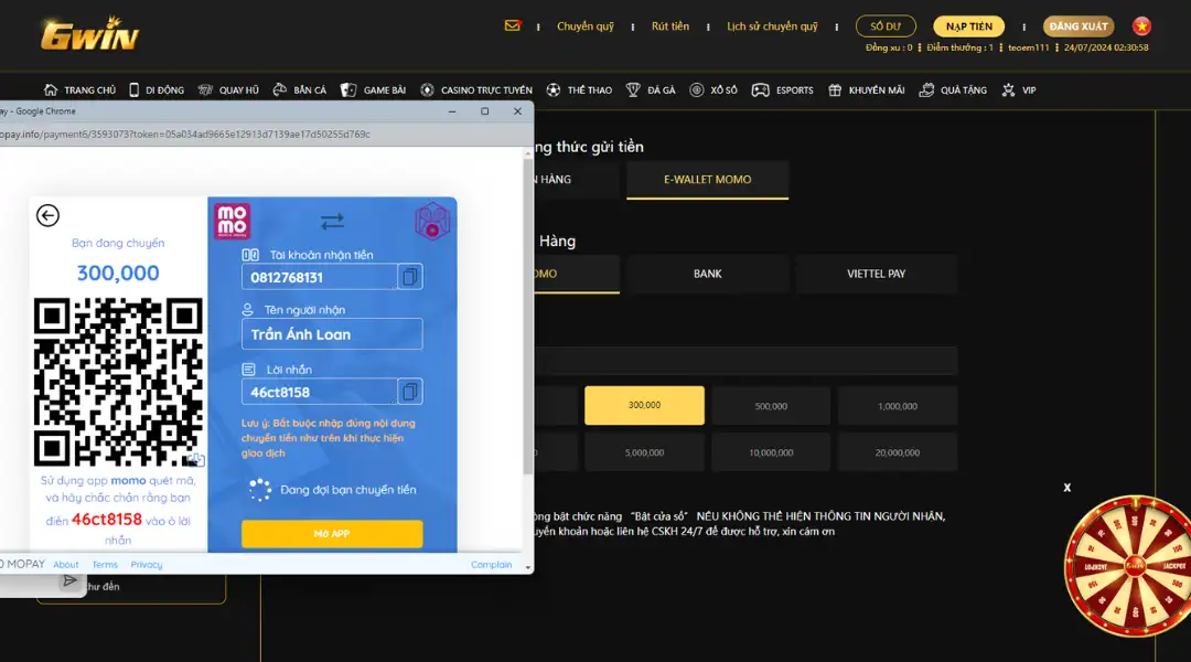 Quét mã QR để nạp tiền vào nhà cái GWIN